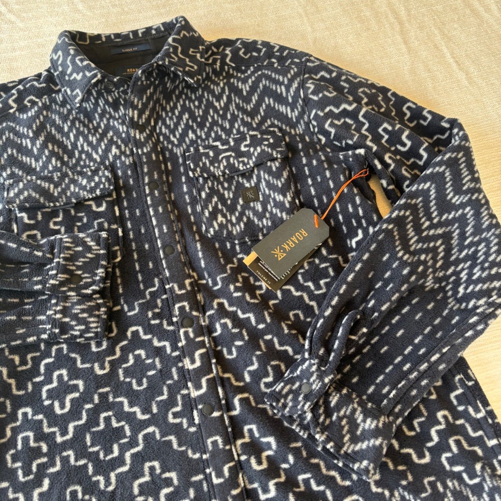 Roark Diablo Polar Fleece Shirt Jacket Dark Navy Sashiko RW607 Mens Small NEW